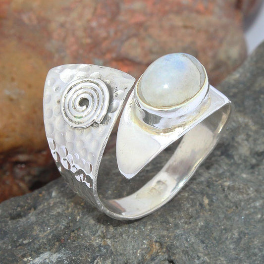 925 SOLID STERLING SILVER NATURAL RAINBOW MOONSTONE GEMSTONES HANDMADE RING, ALL SIZES AVAILABLE