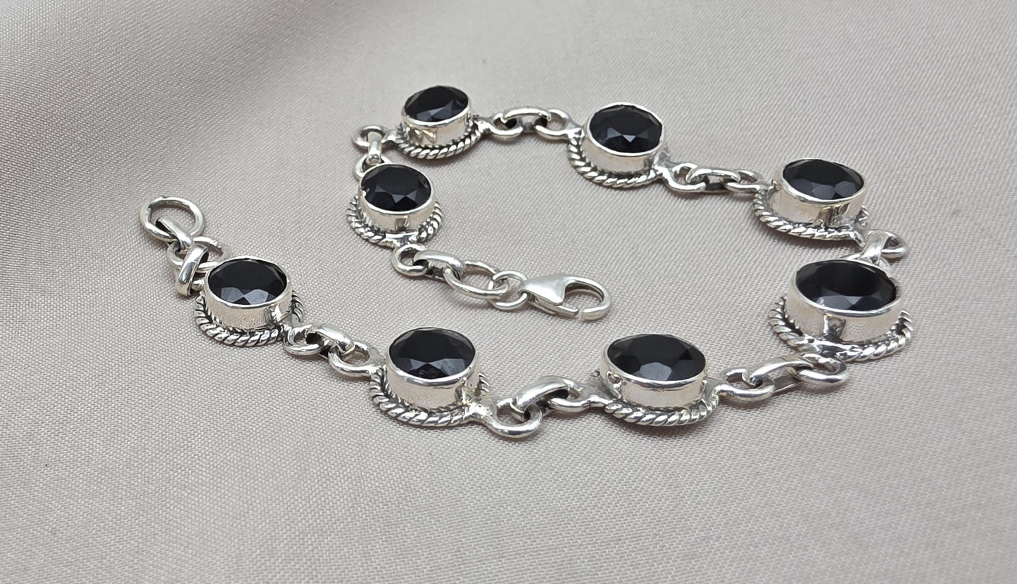 Black Onyx Bracelet 925 Sterling Silver Round Gemstone Wedding Bracelet Unique Design Jewelry