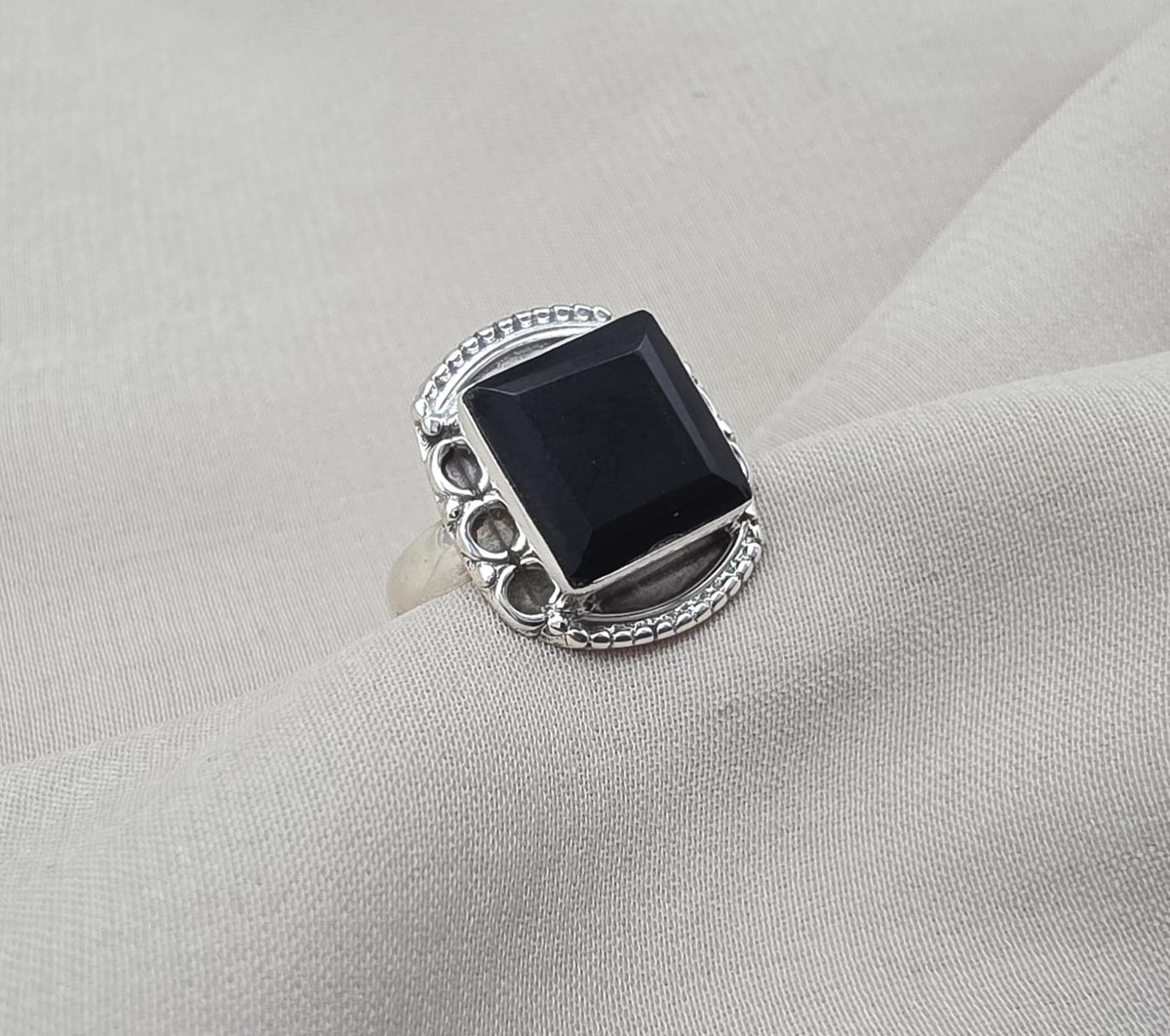 925 Sterling Silver Black Onyx Ring Natural Gemstone Square Cut Handmade Jewelry
