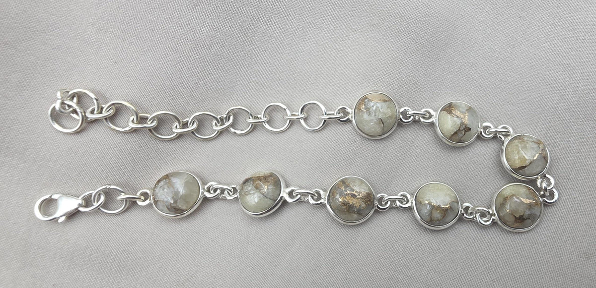 925 Sterling Silver Copper Calcite Bracelet Natural Round Gemstone Link Bracelet Gift for Her