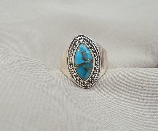 Blue Copper Turquoise Marquise Ring 925 Sterling Silver Statement Ring December Birthstone Gift