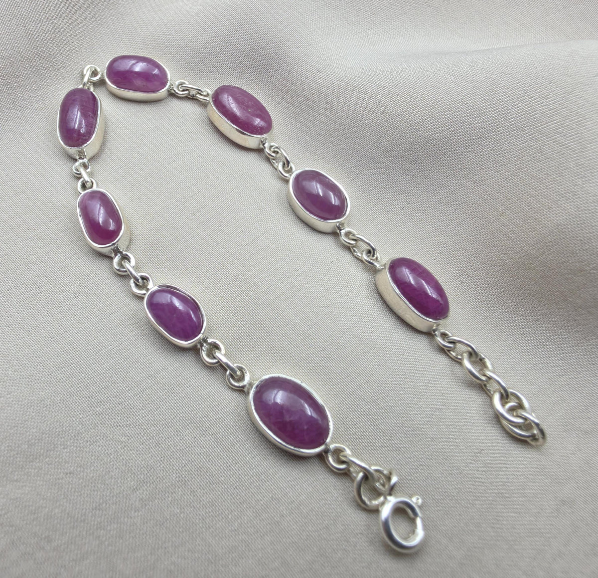 925 Sterling Silver Ruby Oval Faceted Gemstone Bracelet Handmade Boho Jewelry