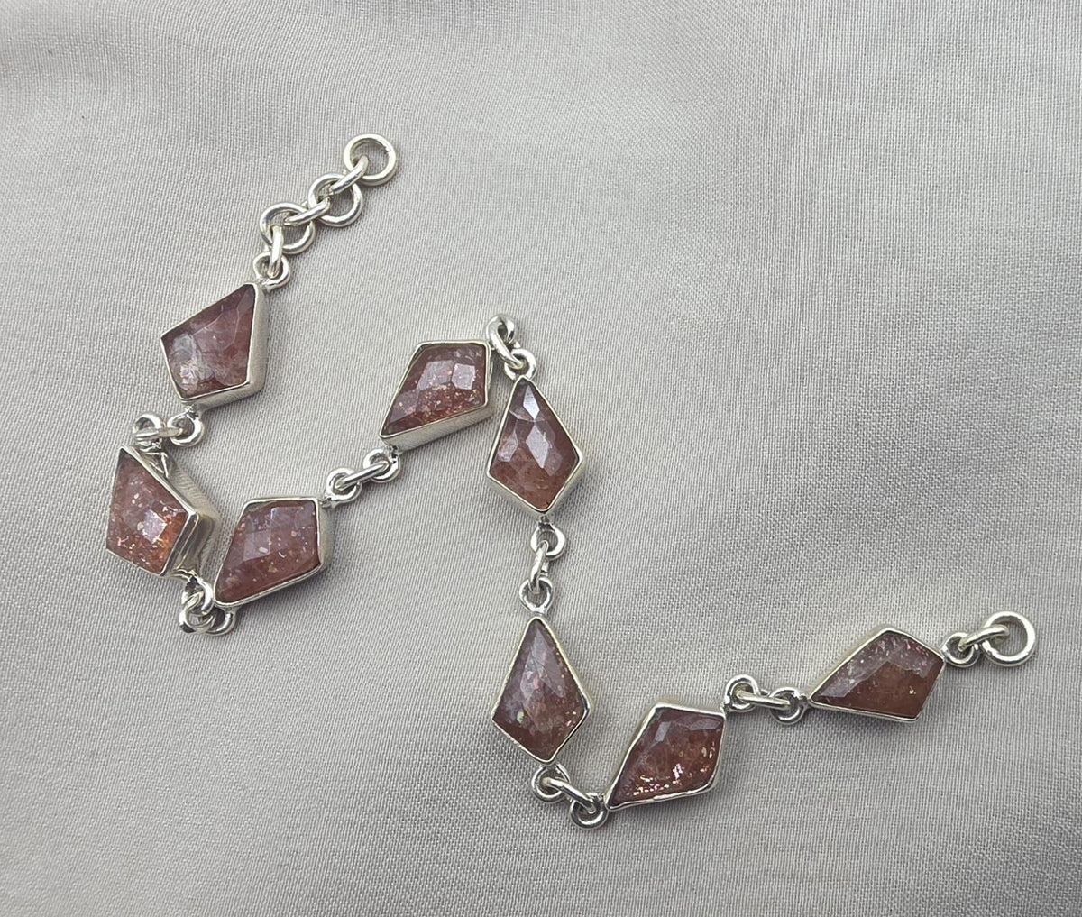 925 Sterling Silver Natural Sunstone Bracelet Handmade Gemstone Link Jewelry