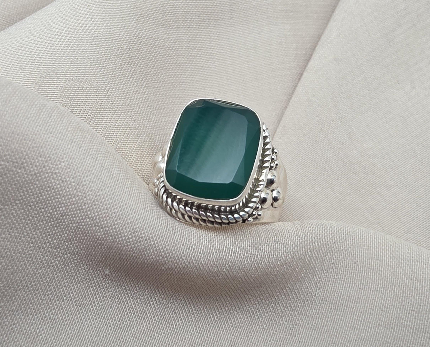 Green Onyx 925 Sterling Silver Ring May Birthstone Statement Ring Handmade Boho Jewelry