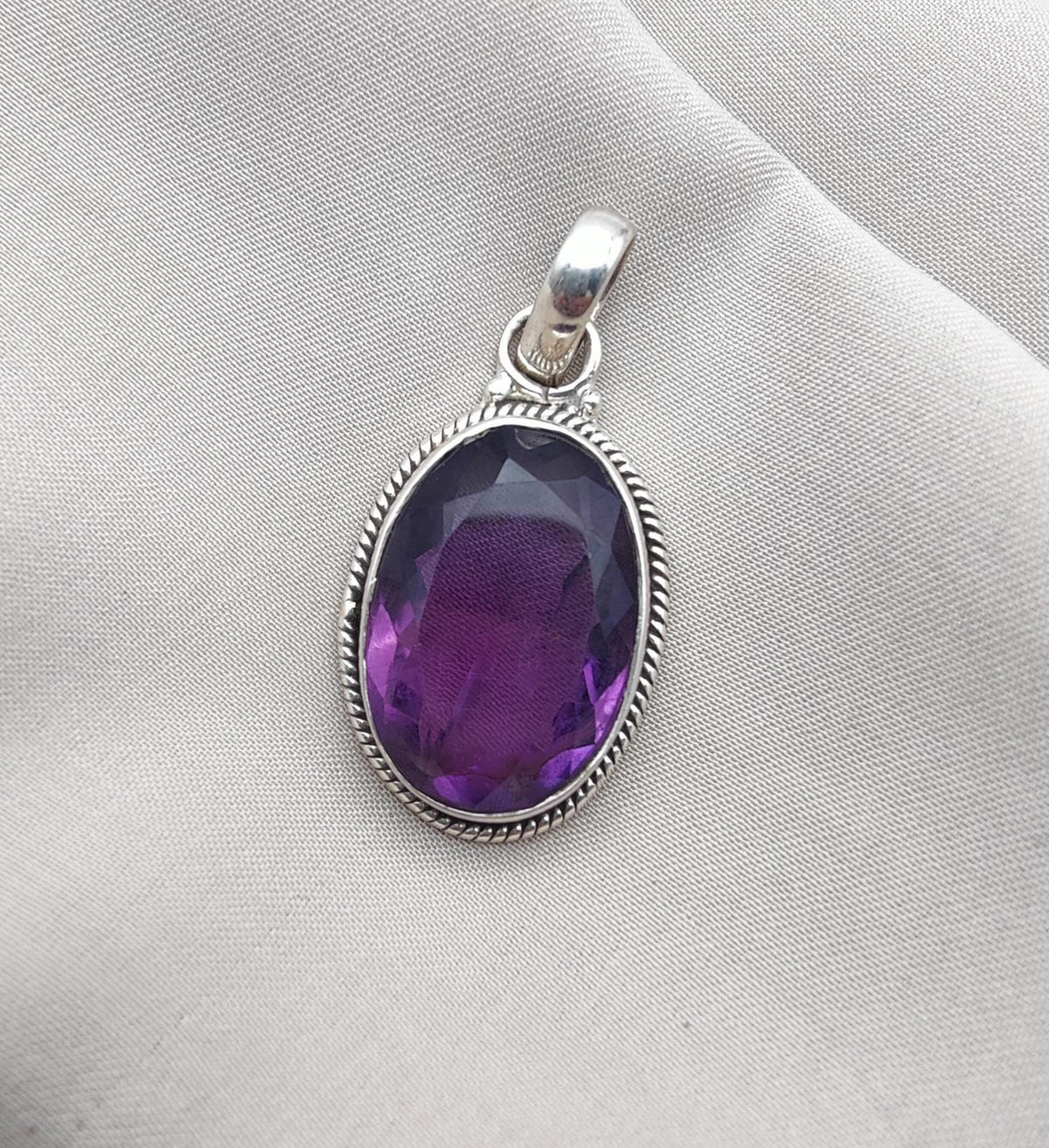 Natural Amethyst Cut Silver Pendant 925 Sterling Purple Gemstone Necklace Handmade February Birthstone Jewelry Gift for Her