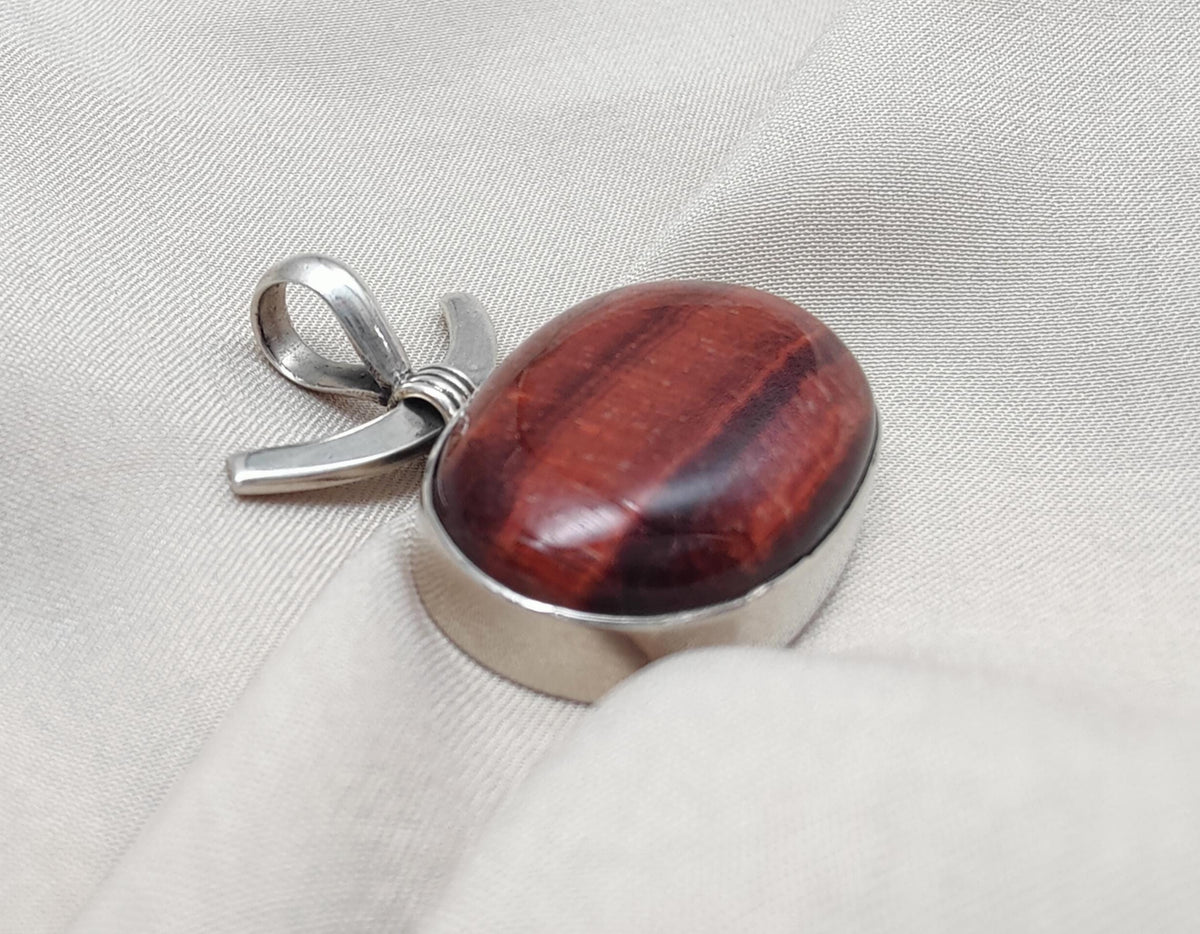 Red Tiger Eye Sterling Silver Pendant: Handmade Root Chakra Necklace