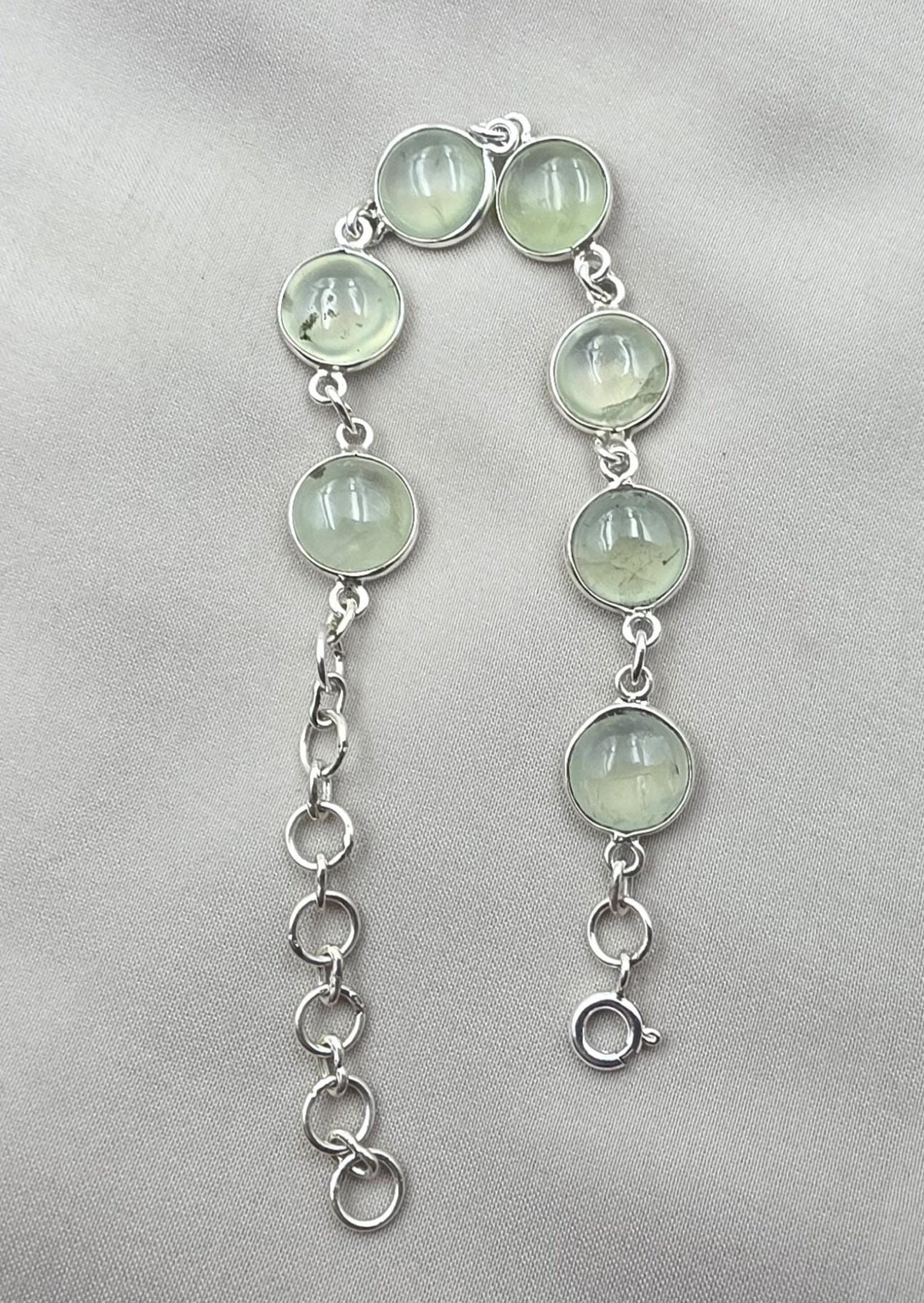 925 Sterling Silver Prehnite Cabochon Link Bracelet Handmade Gemstone Jewelry Gift for Her