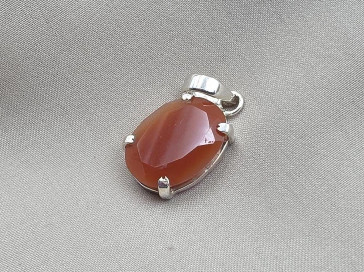 925 Sterling Silver Carnelian Pendant, Faceted Orange Gemstone Necklace Charm
