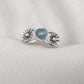 Aquamarine Heart Ring 925 Sterling Silver Floral Boho Ring