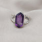 Amethyst Hexagon 925 Sterling Silver Ring: Twisted Band, Spiritual Jewelry