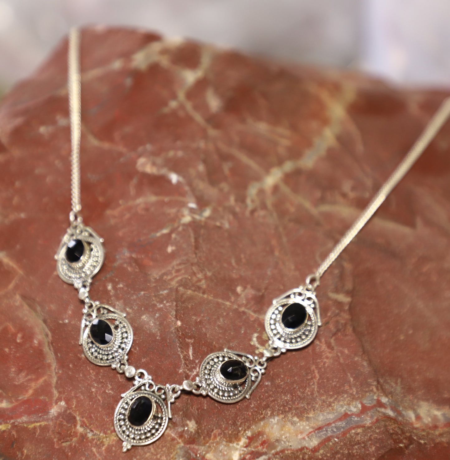 925 SOLID STERLING SILVER NATURAL BLACK ONYX HANDMADE NECKLACE,18 INCHES