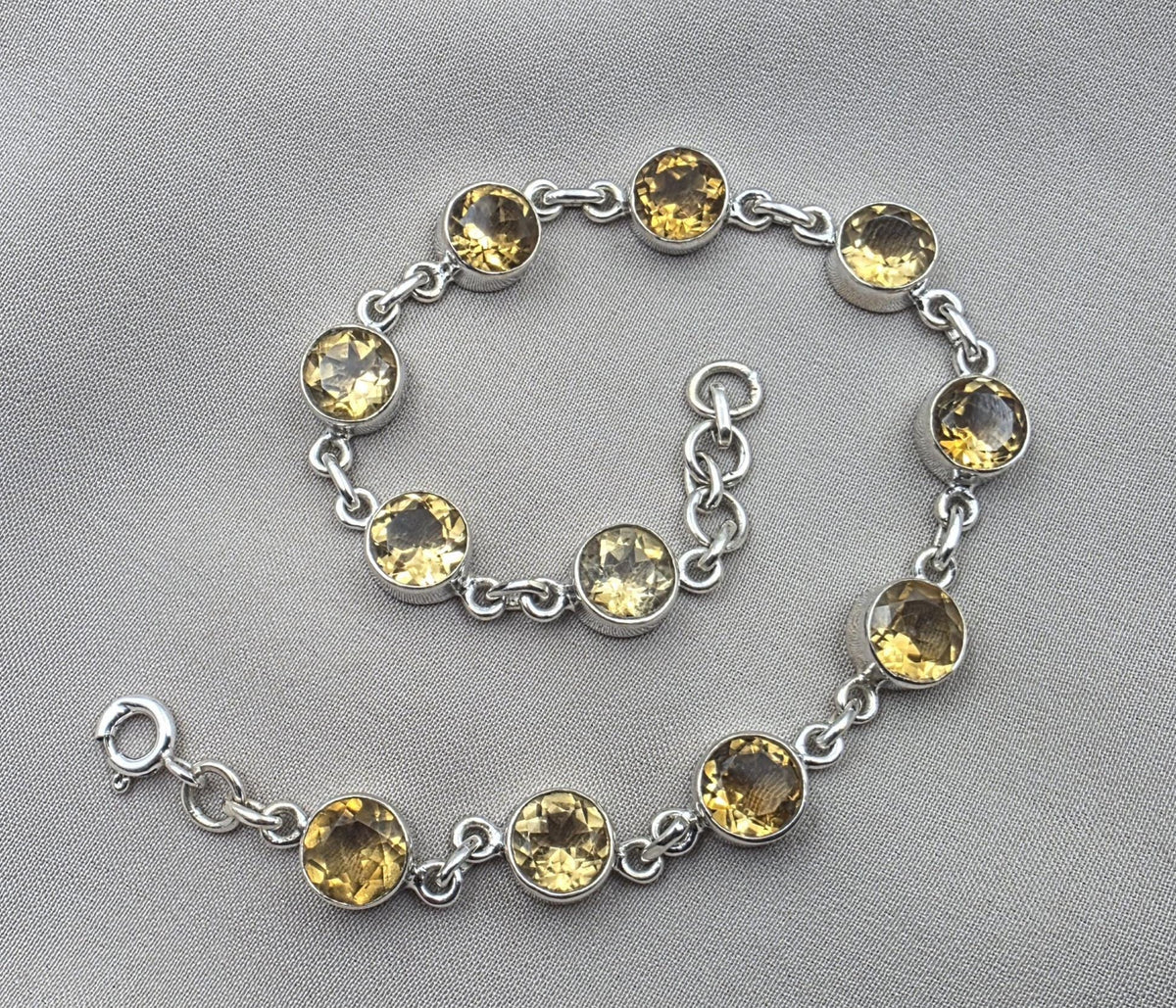 925 Sterling Silver Citrine Bracelet Natural Yellow Gemstone Link Jewelry