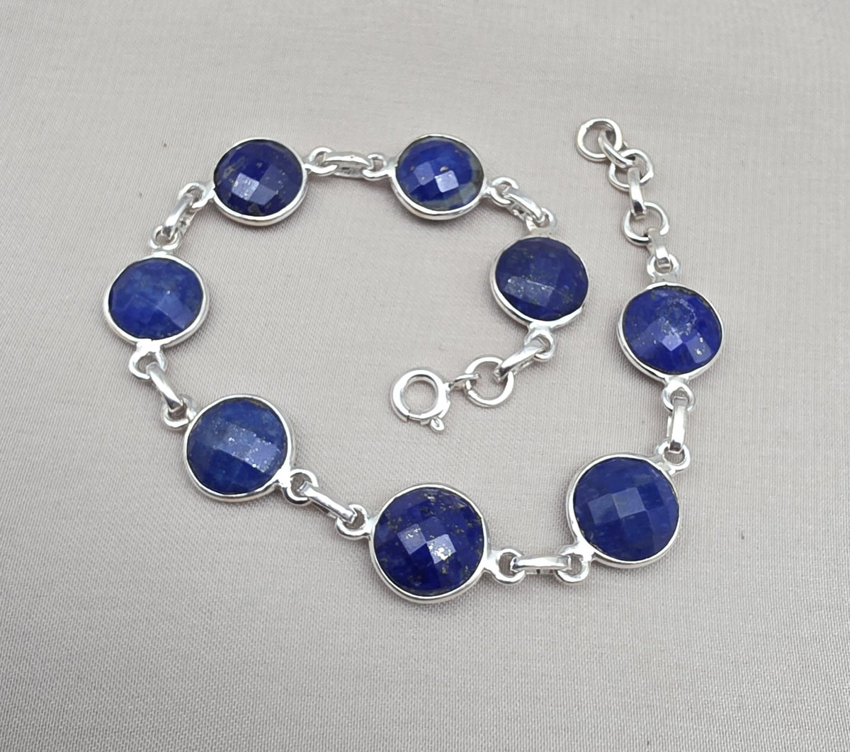 Natural Lapis Lazuli Bracelet 925 Sterling Silver December Birthstone