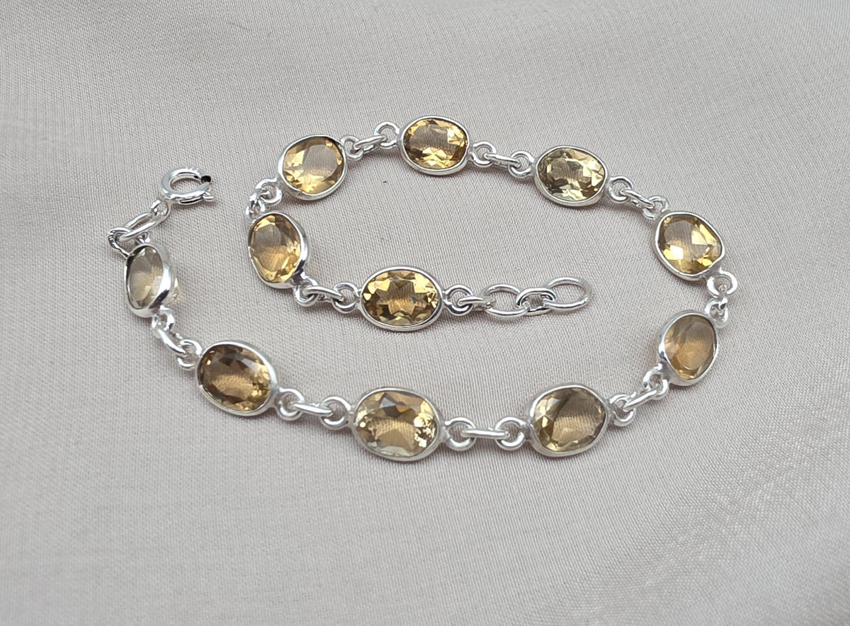 925 Sterling Silver Citrine Bracelet Yellow Gemstone Jewelry November Birthstone Gift for Her