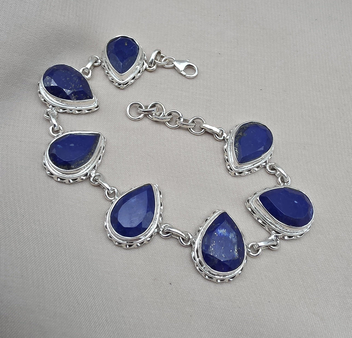 925 Sterling Silver Lapis Lazuli Bracelet Natural Blue Pear Shape Gemstone Handmade Jewelry