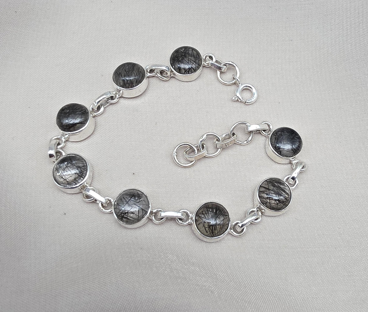 Black Rutile Quartz 925 Sterling Silver Bracelet Natural Handmade