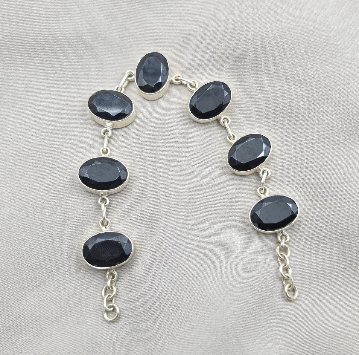 Black Onyx 925 Sterling Silver Faceted Oval Stone Link Bracelet Handmade Jewelry