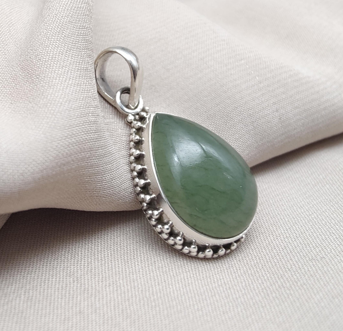 Green Aventurine Pendant 925 Sterling Silver | Handmade Teardrop Gemstone Necklace | Healing Crystal Jewelry Gift