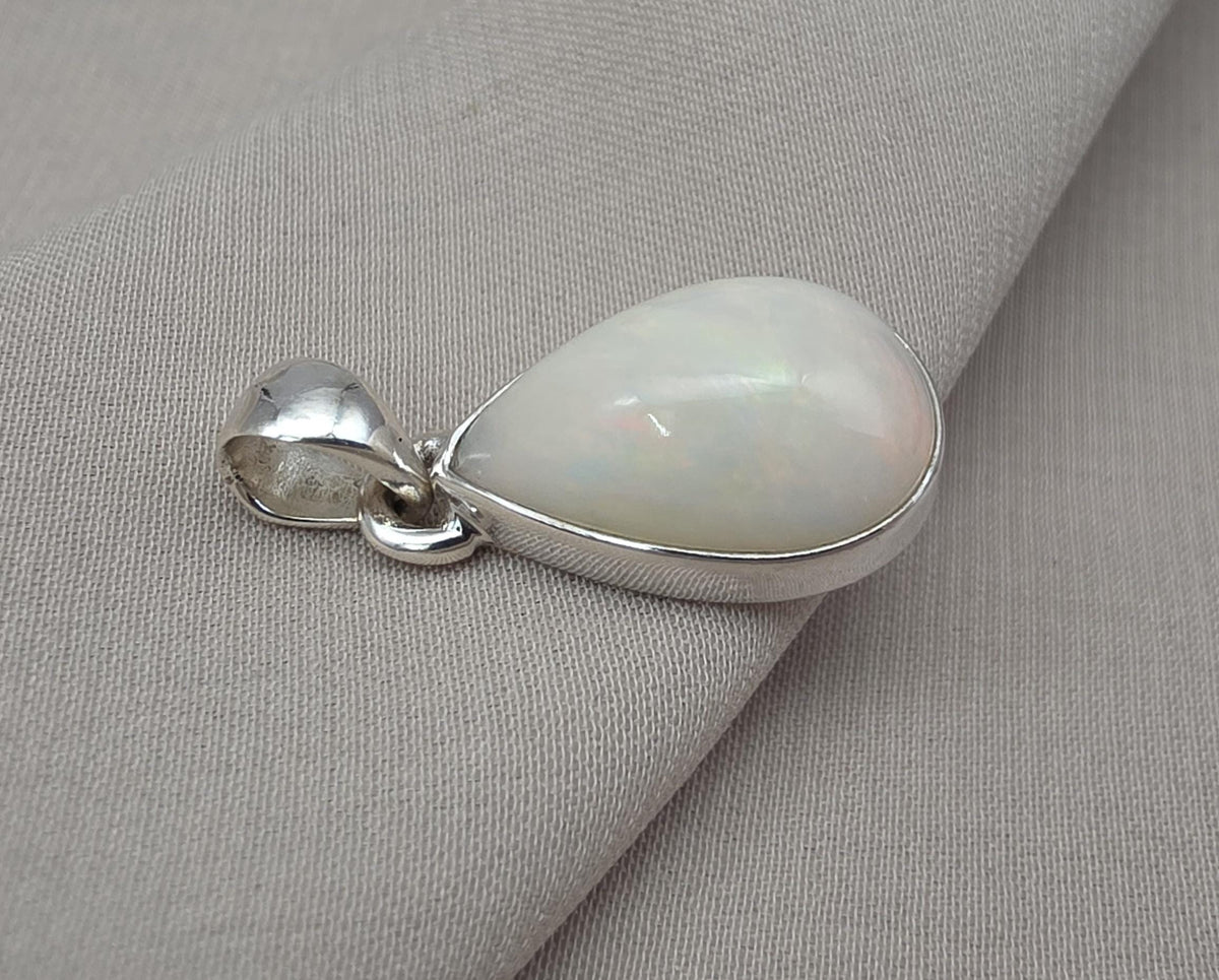 Ethiopian Opal Pear Pendant 925 Sterling Silver Handmade Cabochon Gemstone Jewelry