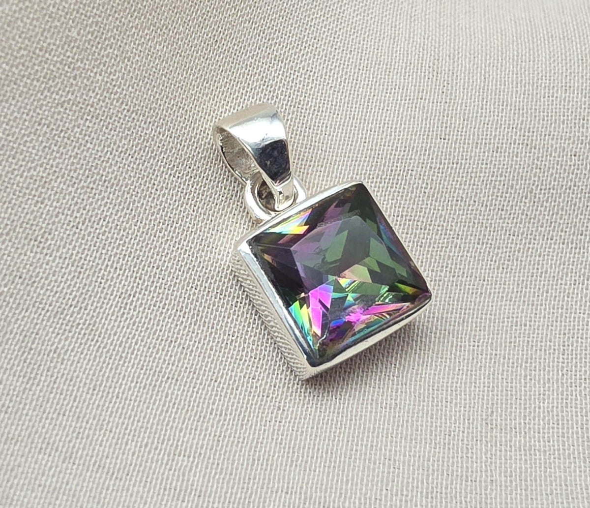 Mystic Topaz Pendant: 925 Sterling Silver Jewelry Handmade Square Gemstone Necklace Gift for Her