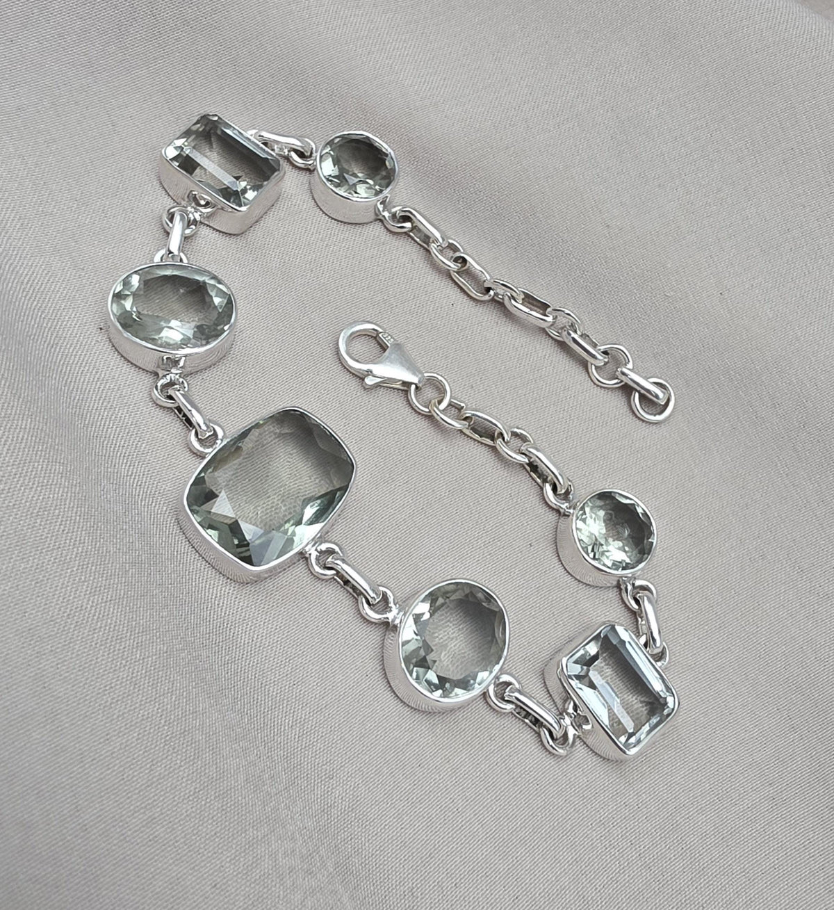 925 Sterling Silver Green Amethyst Bracelet Multi Shape Gemstone Elegant Statement Bracelet for Women