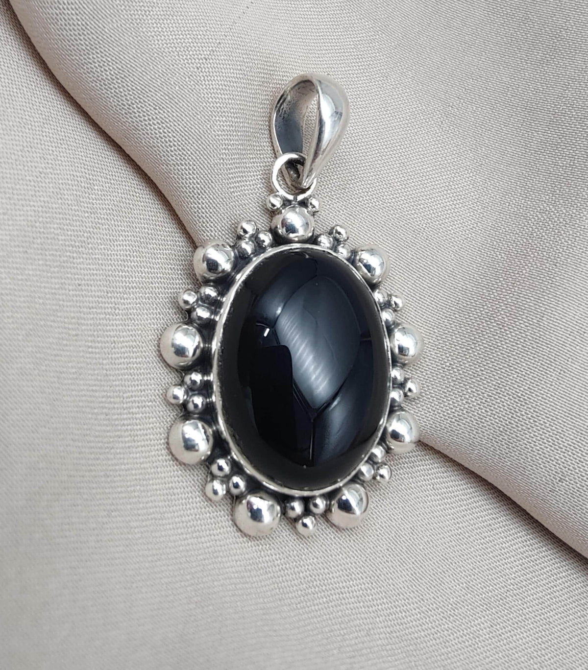 Handmade Black Onyx Sterling Silver Pendant: Protection Amulet