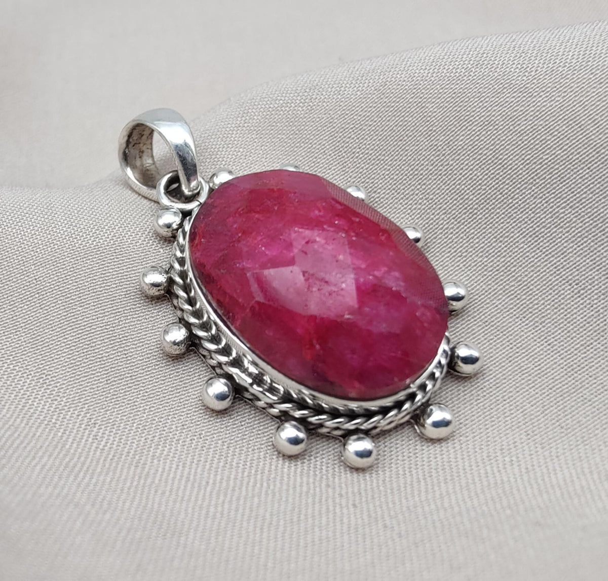 Handmade Ruby Pendant Necklace: Oval Faceted 925 Sterling Silver, July Birthstone