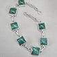 Malachite Bracelet 925 Sterling Silver Square Cabochon Link Bracelet Green Gemstone Handmade Jewelry Gift