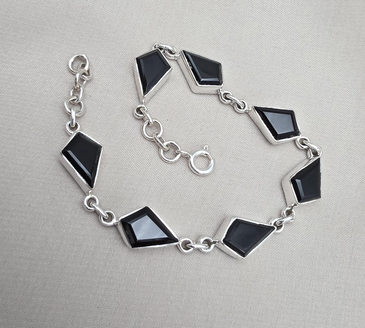 Black Onyx Fancy Shape Link Bracelet 925 Sterling Silver Faceted Onyx Handmade Unisex Jewelry