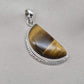 Half Moon Tiger Eye Pendant: 925 Sterling Silver Protection Gemstone Necklace Courage Jewelry