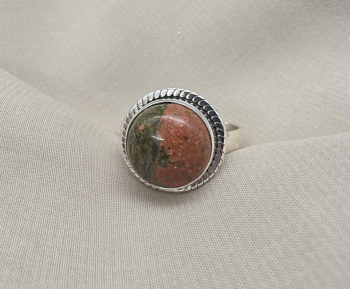 Unakite Jasper 925 Sterling Silver Ring Natural Gemstone Ring Boho Healing Crystal Jewelry