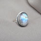 Rainbow Moonstone Ring : 925 Sterling Silver Blue Flash Crystal Ring June Birthstone Jewelry