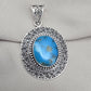 American Turquoise Silver Pendant 925 Sterling Silver Oval Cabochon Handmade Gemstone Jewelry