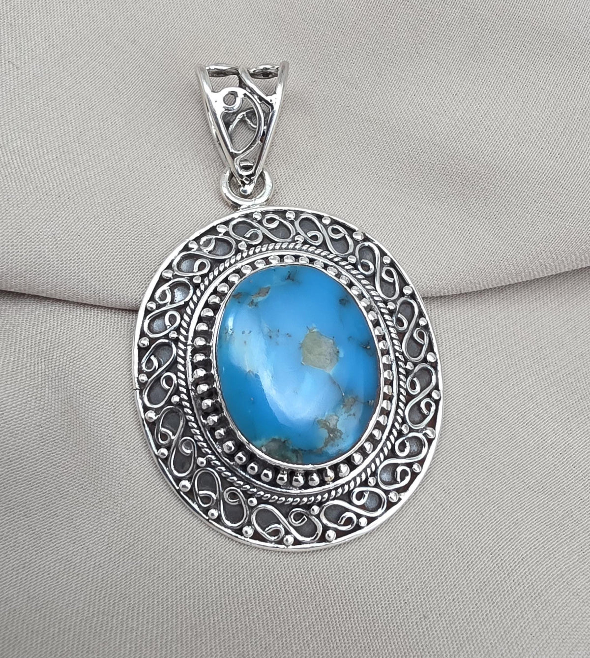 American Turquoise Silver Pendant 925 Sterling Silver Oval Cabochon Handmade Gemstone Jewelry