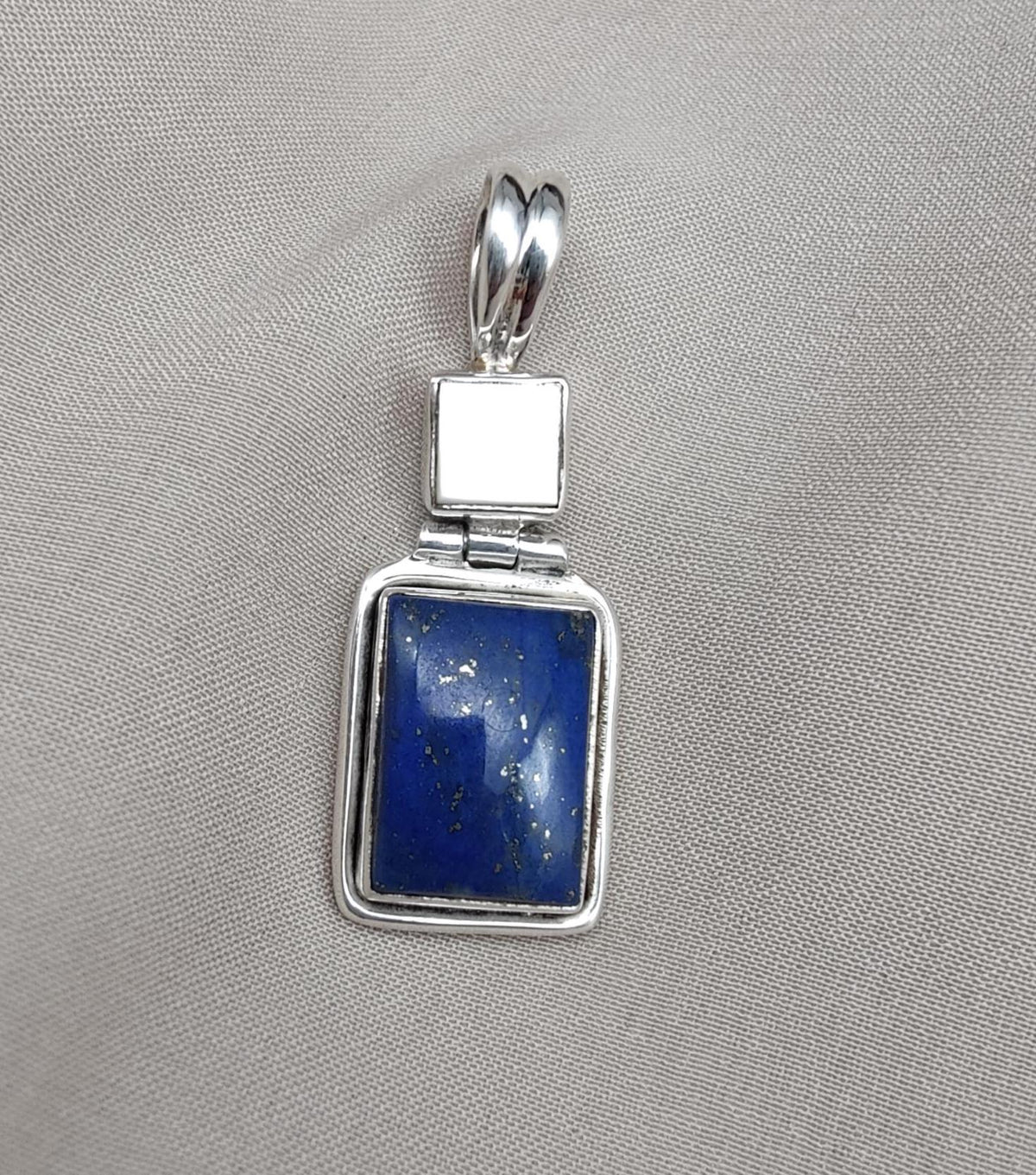 Lapis Lazuli & Mother of Pearl Pendant: 925 Sterling Silver Boho Necklace