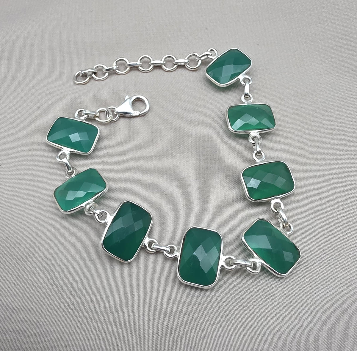 Green Onyx 925 Sterling Silver Bracelet Natural Gemstone Handmade Jewelry