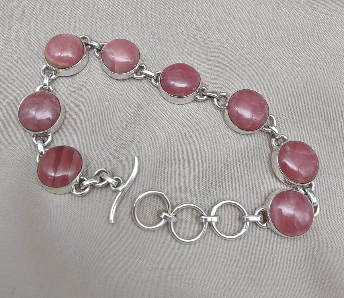 Rhodochrosite 925 Sterling Silver Bracelet: Handmade Pink Gemstone Jewelry