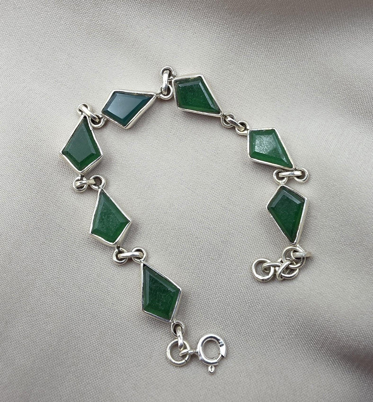 925 Sterling Silver Green Onyx Bracelet Kite Shape Gemstone Link Gemstone Handmade Jewelry
