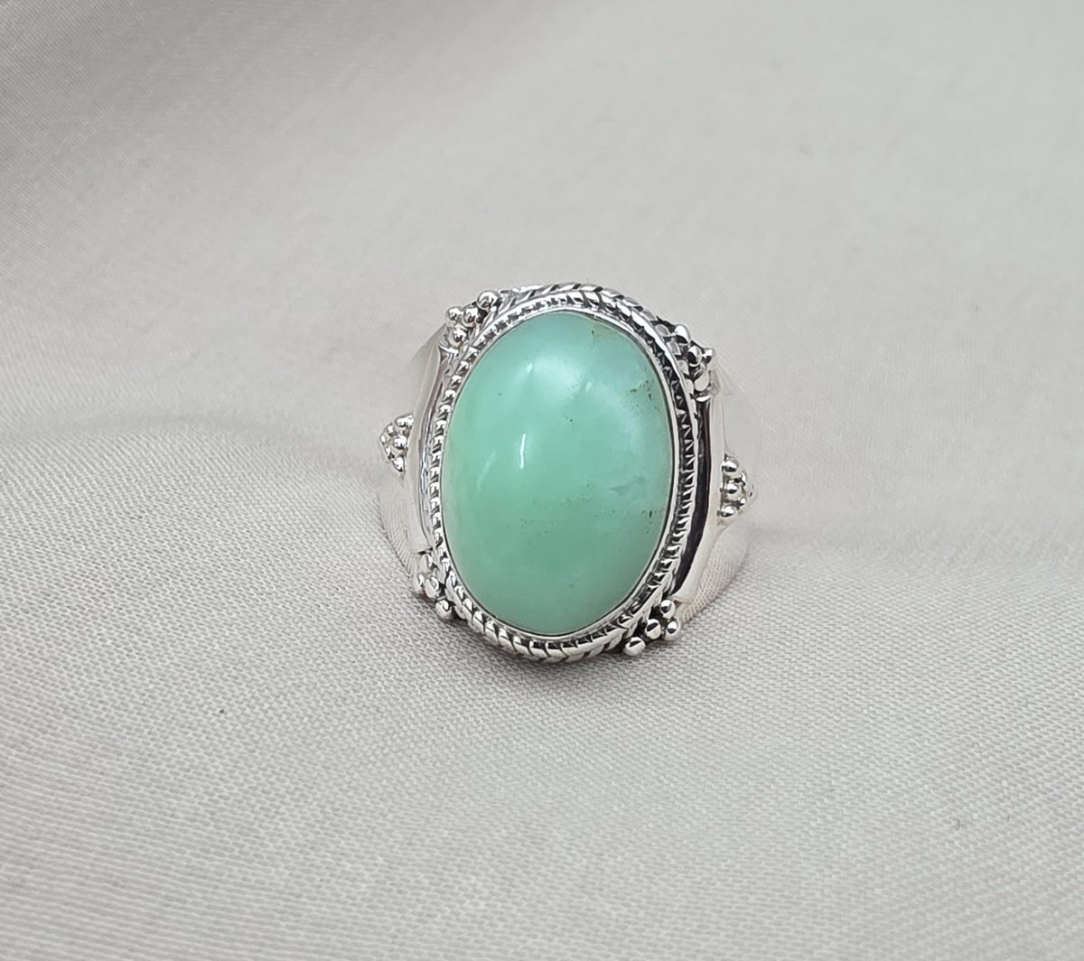Chrysoprase Ring 925 Sterling Silver Natural Green Chrysoprase Statement Jewelry
