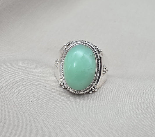Chrysoprase Ring 925 Sterling Silver Natural Green Chrysoprase Statement Jewelry