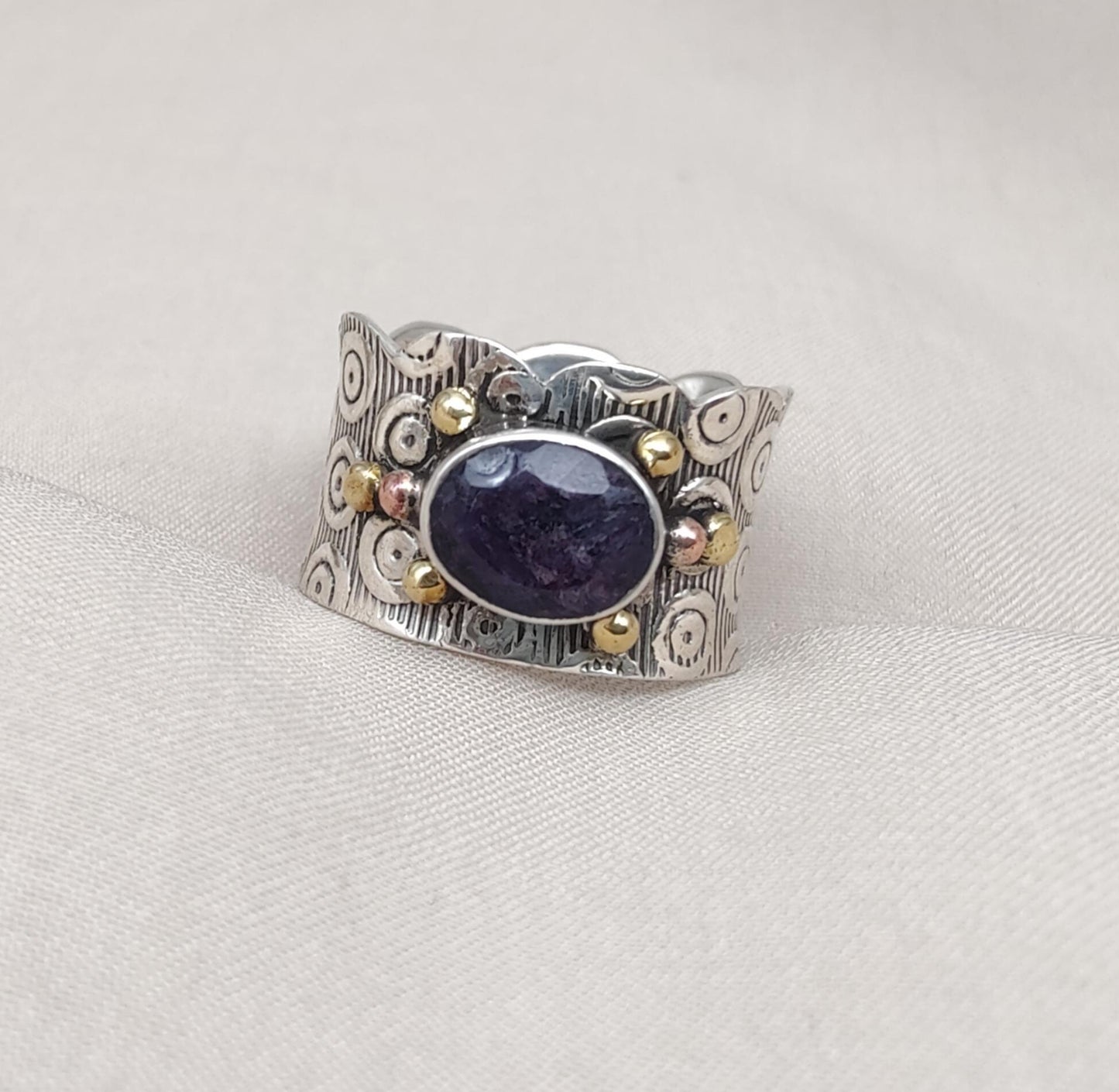 Blue Sapphire Spinner Ring 925 Sterling Silver Meditation Band, Anxiety Relief