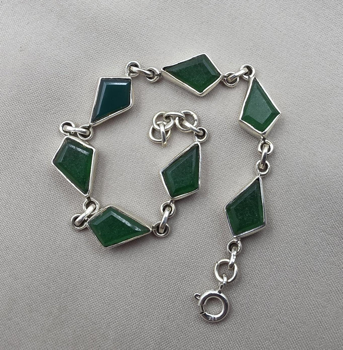 925 Sterling Silver Green Onyx Bracelet Kite Shape Gemstone Link Gemstone Handmade Jewelry