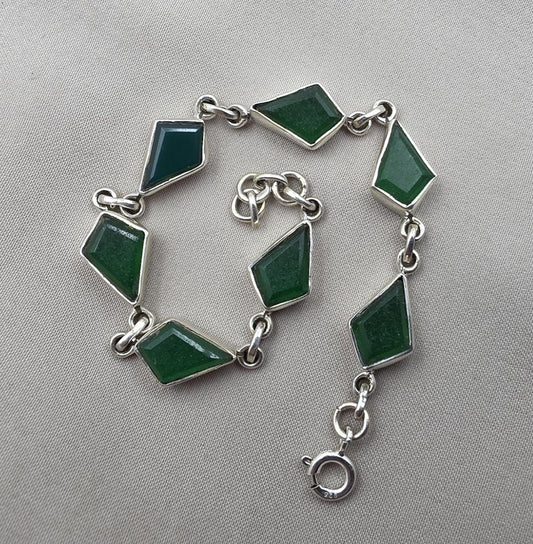925 Sterling Silver Green Onyx Bracelet Kite Shape Gemstone Link Gemstone Handmade Jewelry