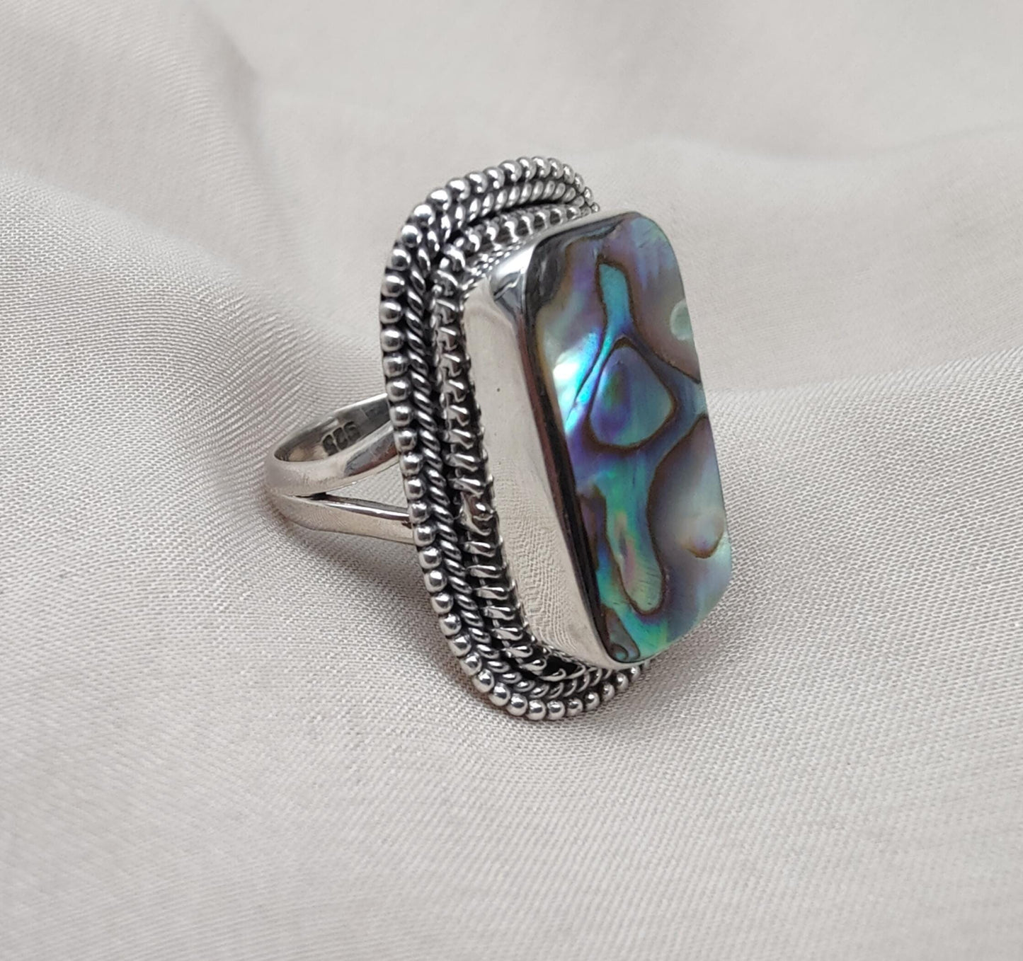 Handmade Abalone Shell 925 Sterling Silver Ring | Boho Ocean Jewelry