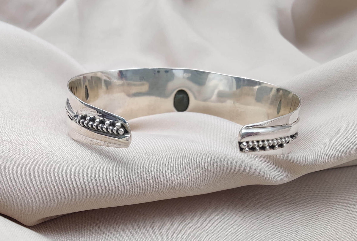 Cat's Eye Sterling Silver Cuff Bangle: Handmade Boho Jewelry