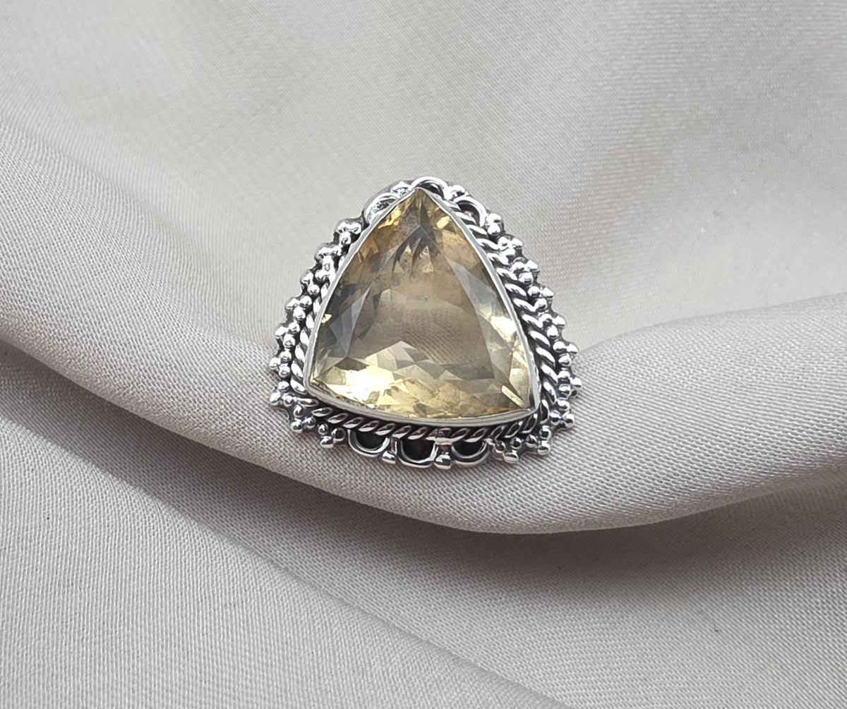 Lemon Quartz Ring 925 Sterling Silver Natural Yellow Gemstone Triangle Cut Ring