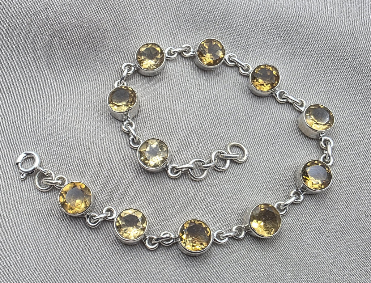925 Sterling Silver Citrine Bracelet Natural Yellow Gemstone Link Jewelry