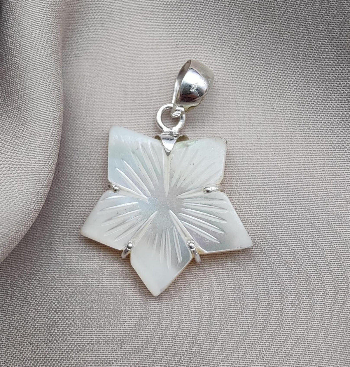 Mother of Pearl Star Pendant: 925 Sterling Silver Boho Necklace