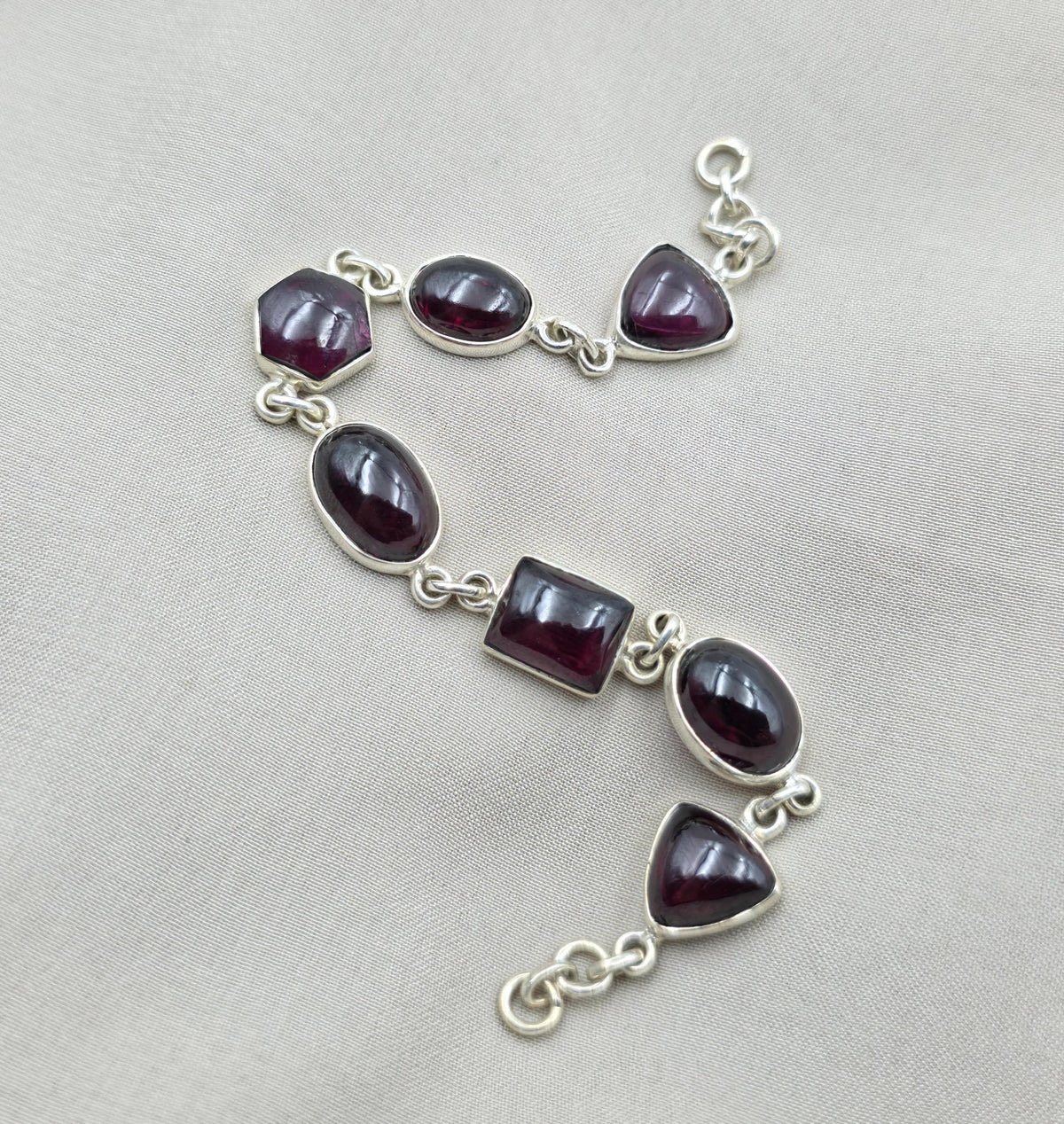 925 Sterling Silver Garnet Link Bracelet Natural Gemstone Handmade Artisan Jewelry Gift for Her