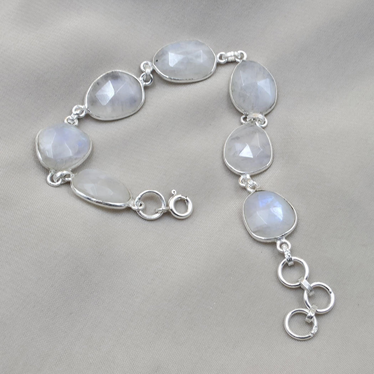 Rainbow Moonstone 925 Sterling Silver Bracelet Natural Handmade